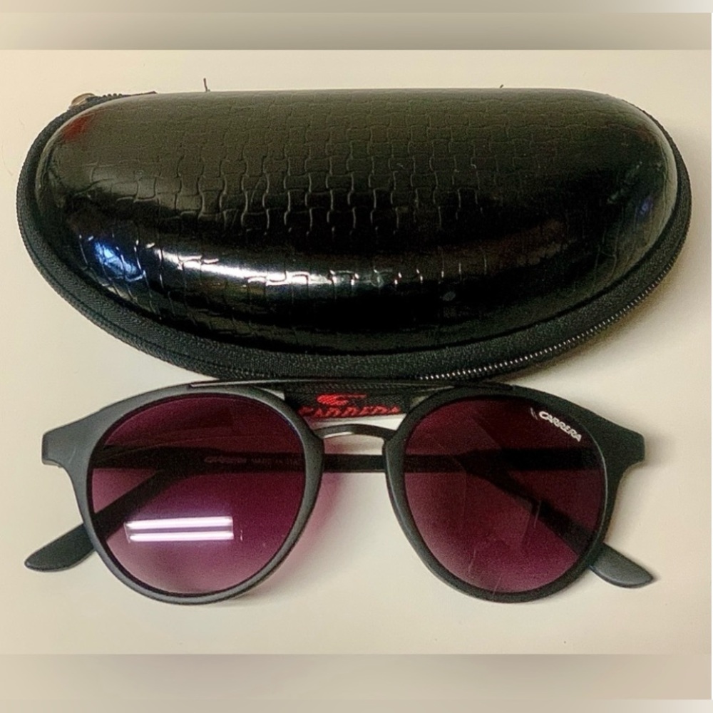 Unisex Matte Black Rim CARRERA Italian Sunglasses with Zippered Hard Case